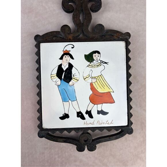 Vintage Mod MCM Cast Iron and Tile Trivet - Picture 3 of 6